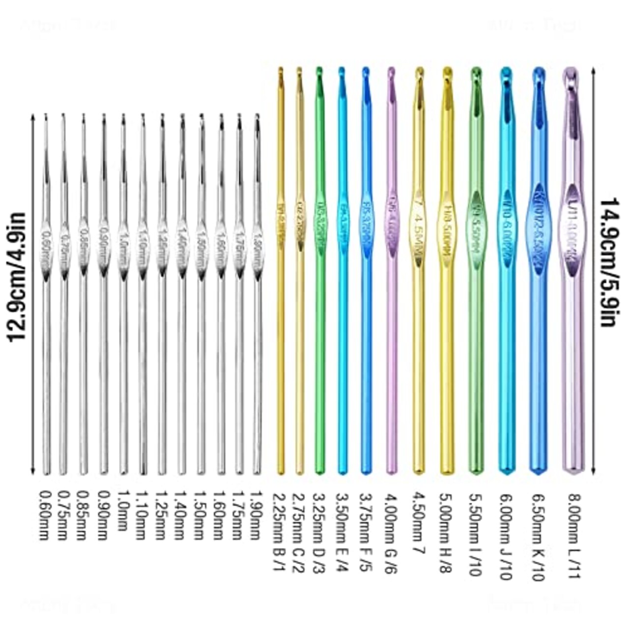Multi-Color Metallic Crochet Hooks Set, Art Aluminum Knitting Needles for Yarn Craft Set with Sylish Storage Bag, Stitch Markers and Big Eye Needles